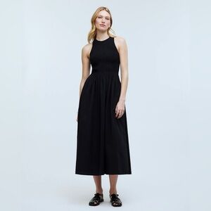 Madewell The Melody Smocked Midi Dress Sleeveless in Black Size Large